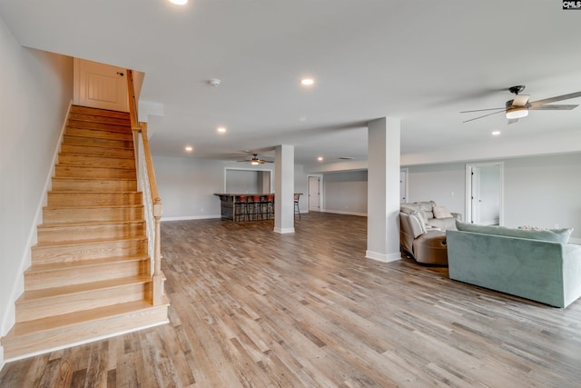 unfurnished living room with light wood-type flooring