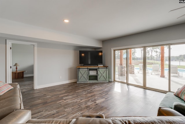 living room with dark wood-type flooring