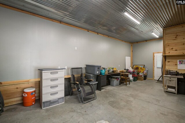 garage with wooden walls