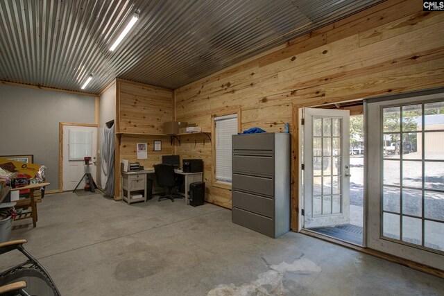 office featuring wood walls