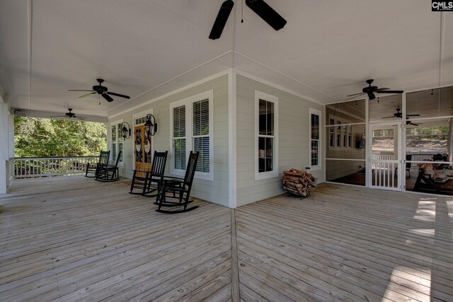 wooden deck with ceiling fan