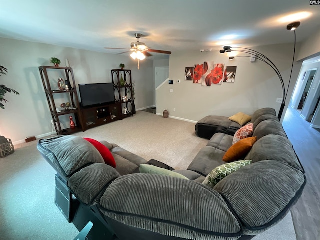 living room with ceiling fan