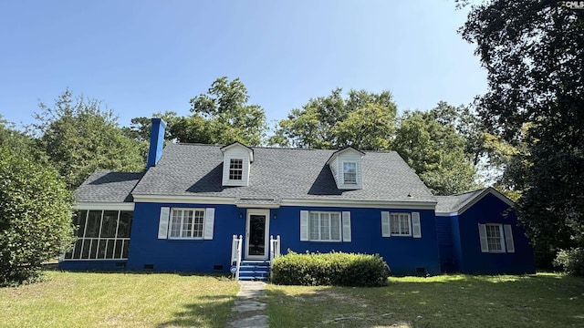 1926 Middleton St, Orangeburg, SC 29115 - cape cod-style house with crawl space, a sunroom, a front yard, and a shingled roof
