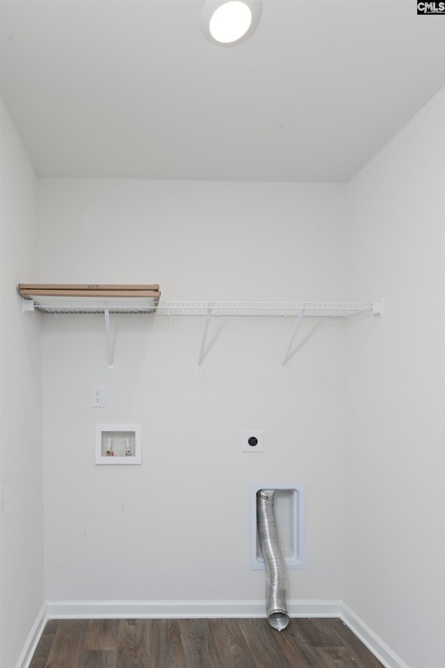 clothes washing area with washer hookup, hookup for an electric dryer, and dark hardwood / wood-style floors