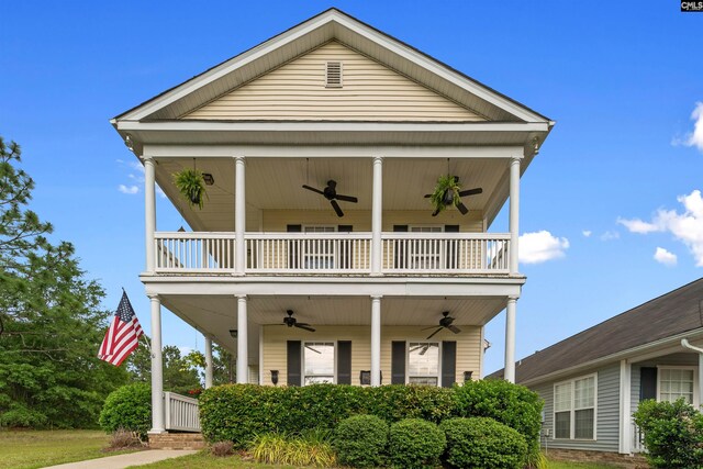 view of front of property with covered porch and ceiling fan