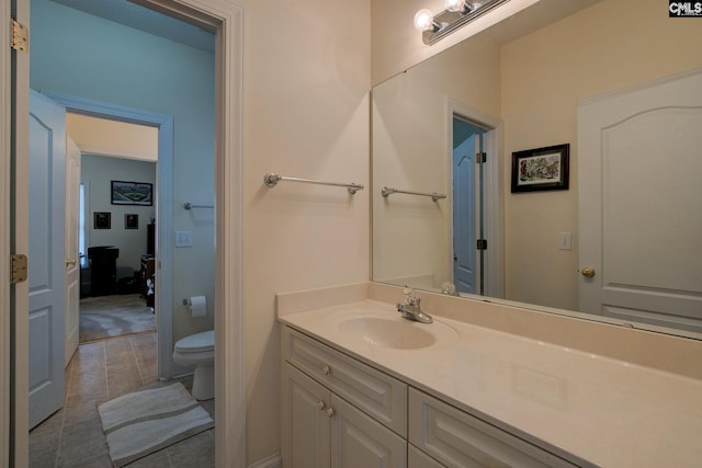 bathroom with tile patterned flooring, toilet, and vanity