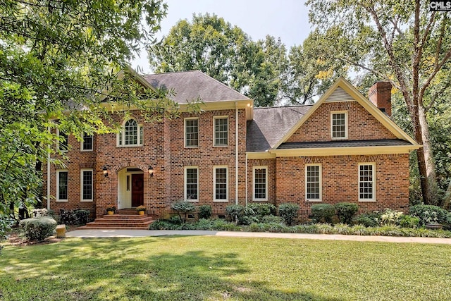 colonial house with a front lawn