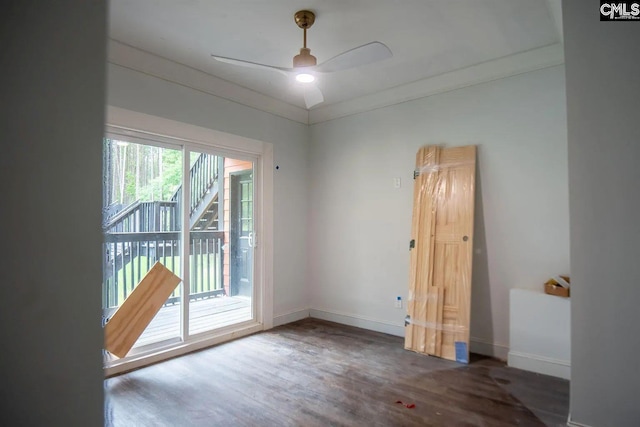 205 Miles Oak Ln, Blythewood, SC 29016 - empty room with ceiling fan, baseboards, ornamental molding, and wood finished floors