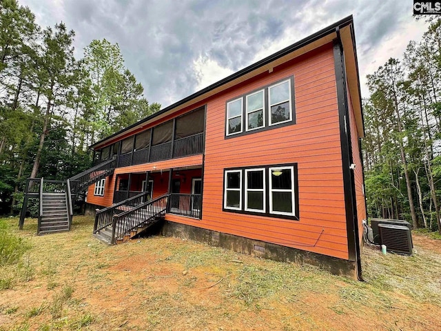 205 Miles Oak Ln, Blythewood, SC 29016 - rear view of house with central AC, stairway, and crawl space