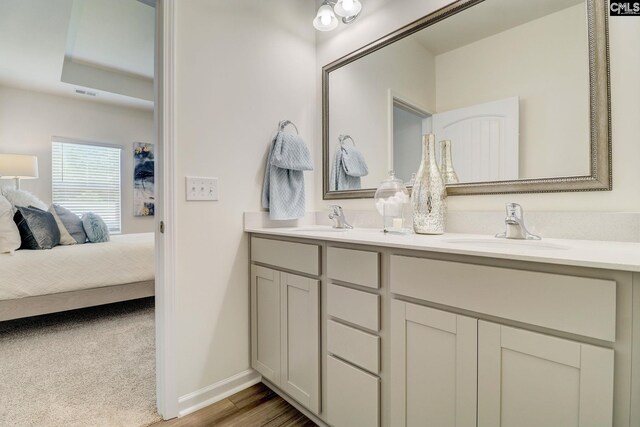 bathroom featuring vanity and hardwood / wood-style flooring