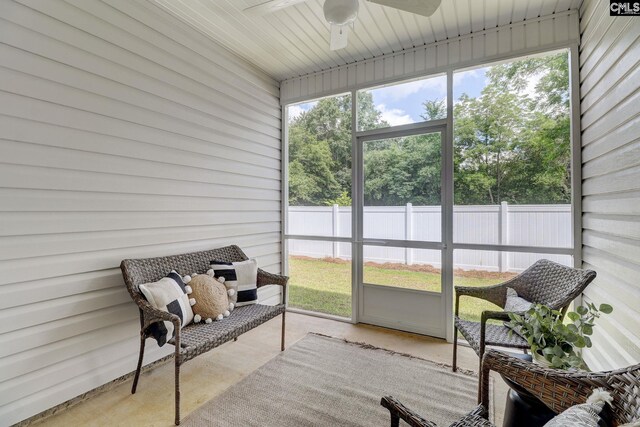 sunroom with wooden ceiling