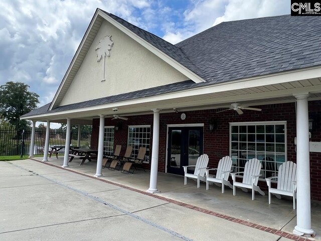 exterior space with a patio and ceiling fan