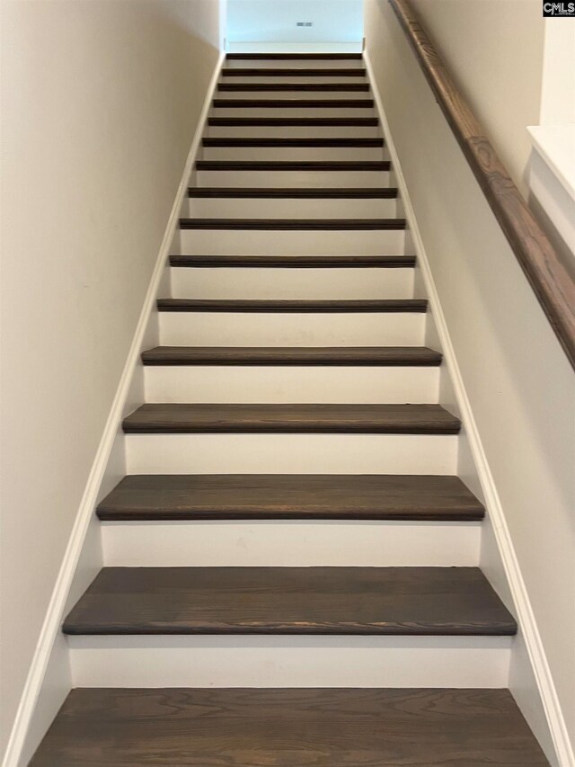 staircase featuring wood-type flooring