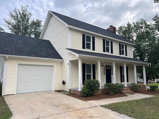 view of front of home featuring a garage and covered porch