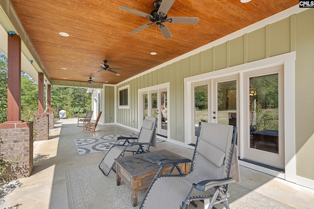 view of patio with ceiling fan and french doors