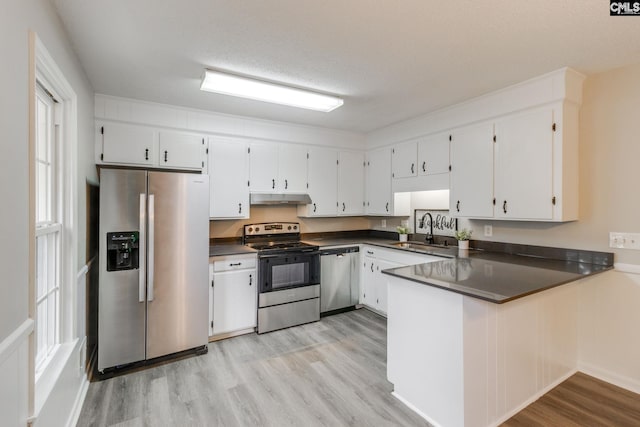 kitchen featuring light hardwood / wood-style flooring, stainless steel appliances, white cabinets, and sink