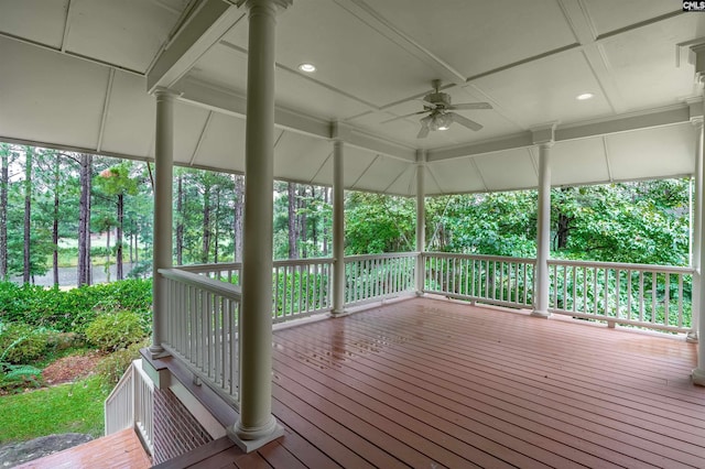 wooden terrace with ceiling fan