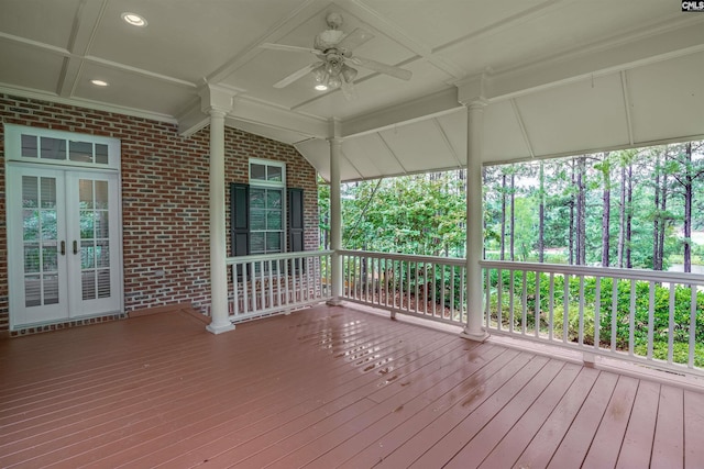 exterior space with french doors and ceiling fan