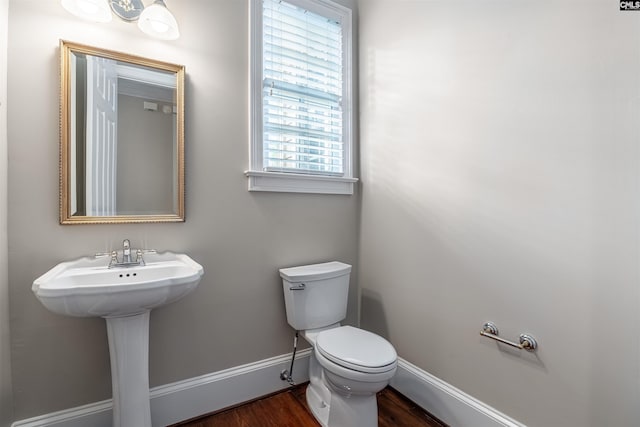 bathroom featuring wood-type flooring, sink, and toilet