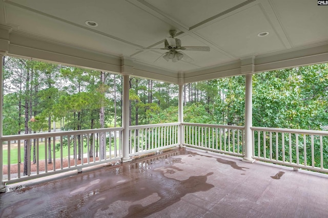 exterior space featuring ceiling fan and plenty of natural light