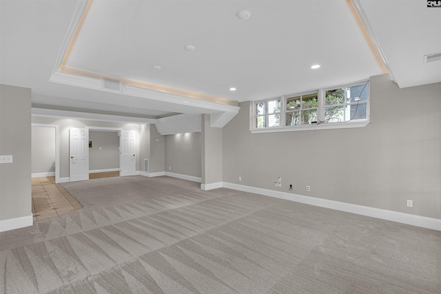 basement with light carpet