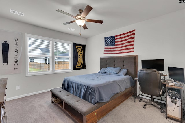 bedroom with carpet flooring and ceiling fan