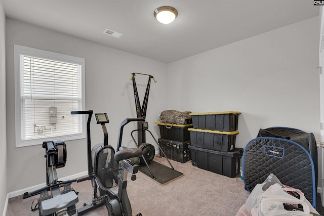 exercise area with carpet floors