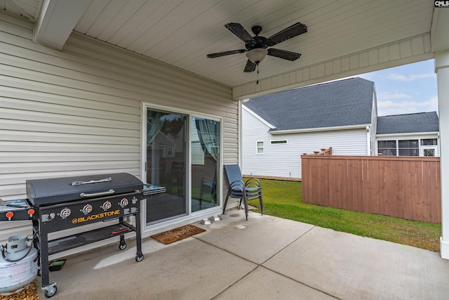 view of patio / terrace featuring ceiling fan and a grill