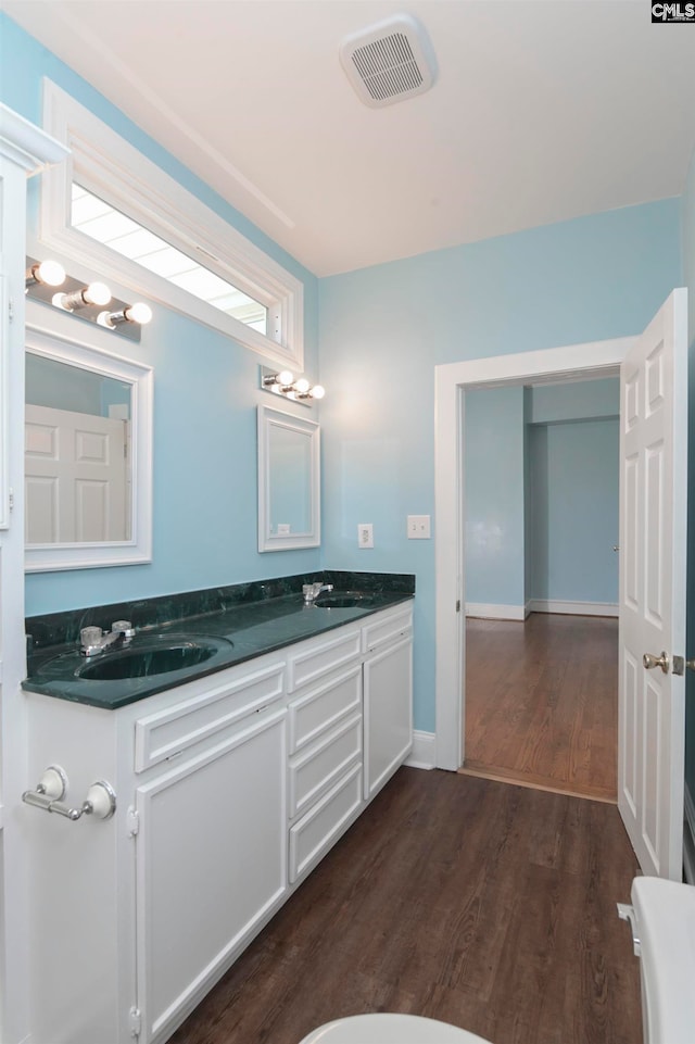 bathroom featuring hardwood / wood-style floors and vanity