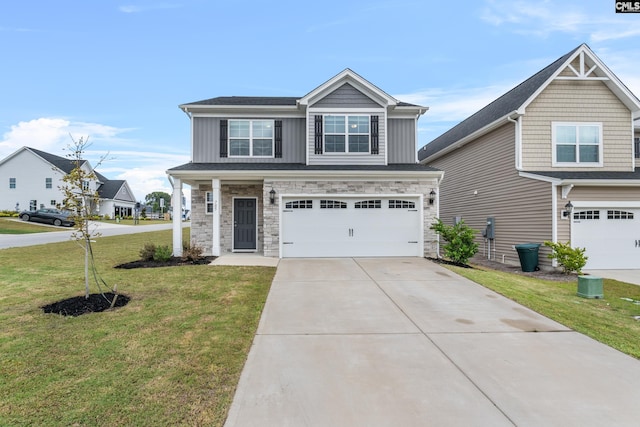 view of front facade featuring a front lawn and a garage