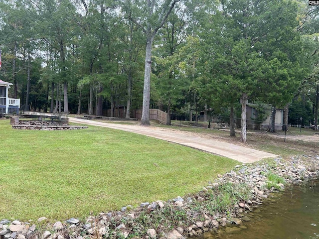 view of yard with a water view