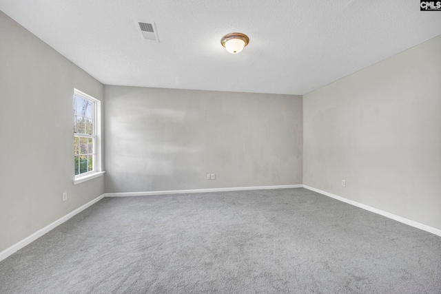 carpeted spare room featuring a textured ceiling