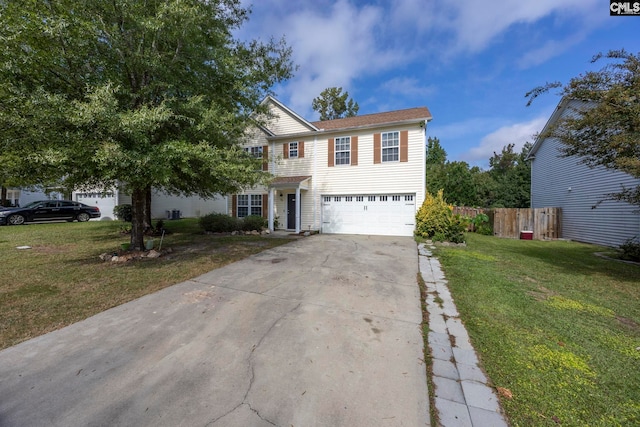 view of front facade featuring a garage and a front yard