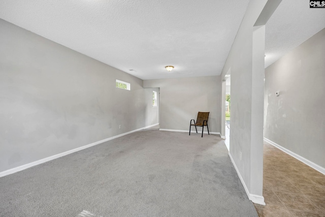 empty room with a textured ceiling, light colored carpet, and a healthy amount of sunlight