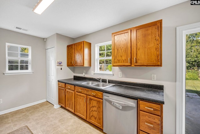 kitchen featuring dishwasher, light tile patterned floors, and sink