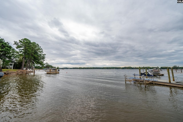 view of dock with a water view