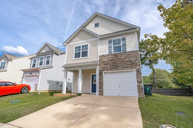 25 Eason Ct, Columbia, SC 29209 - view of front of home with an attached garage, a front lawn, driveway, and stone siding
