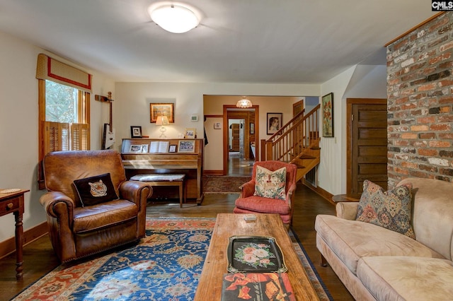 living room featuring dark hardwood / wood-style floors