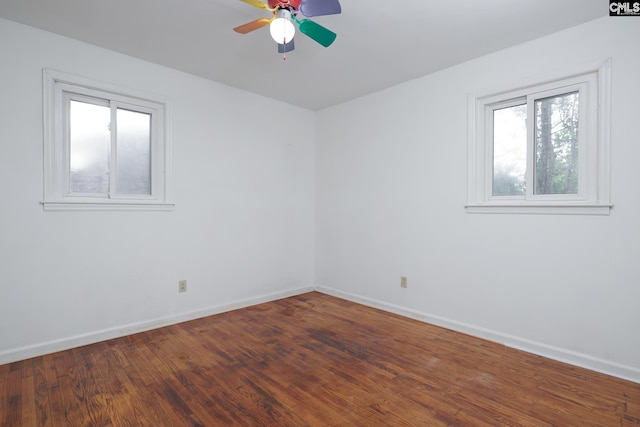 unfurnished room featuring wood-type flooring and ceiling fan