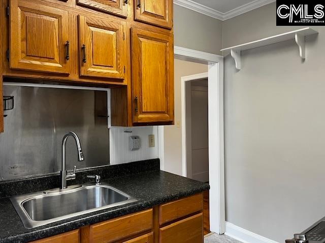 kitchen featuring ornamental molding and sink