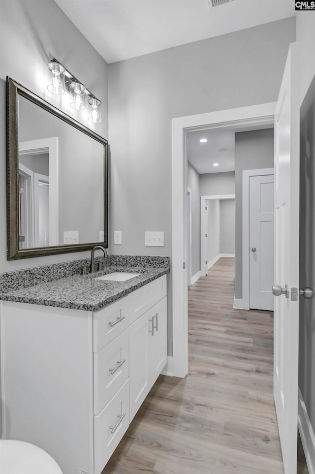 bathroom featuring wood-type flooring and vanity