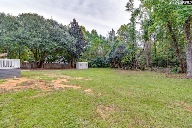 view of yard featuring a storage unit