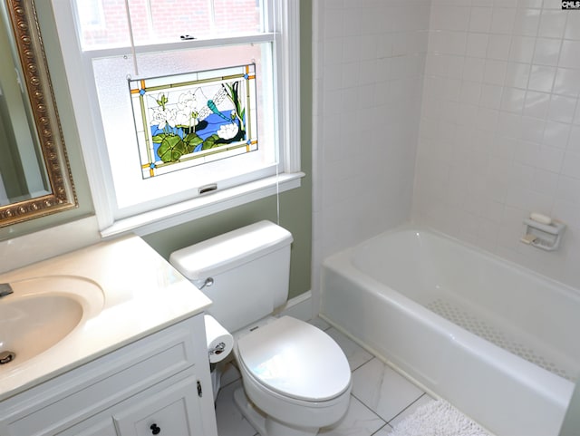 full bathroom with vanity, bathing tub / shower combination, and toilet