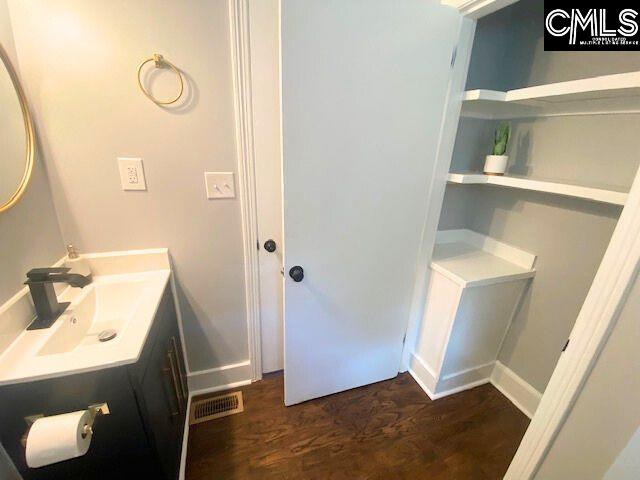 bathroom featuring wood-type flooring and vanity