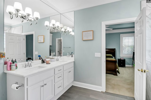 bathroom featuring vanity and hardwood / wood-style flooring