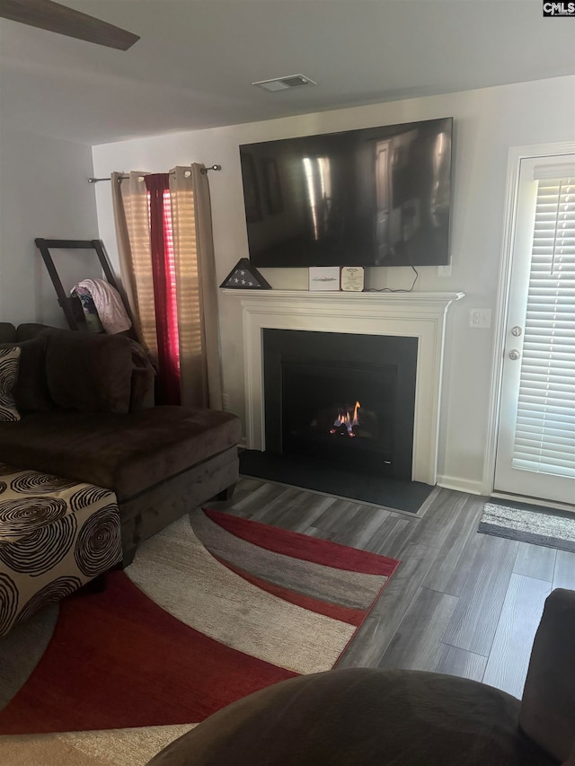 living room with hardwood / wood-style flooring