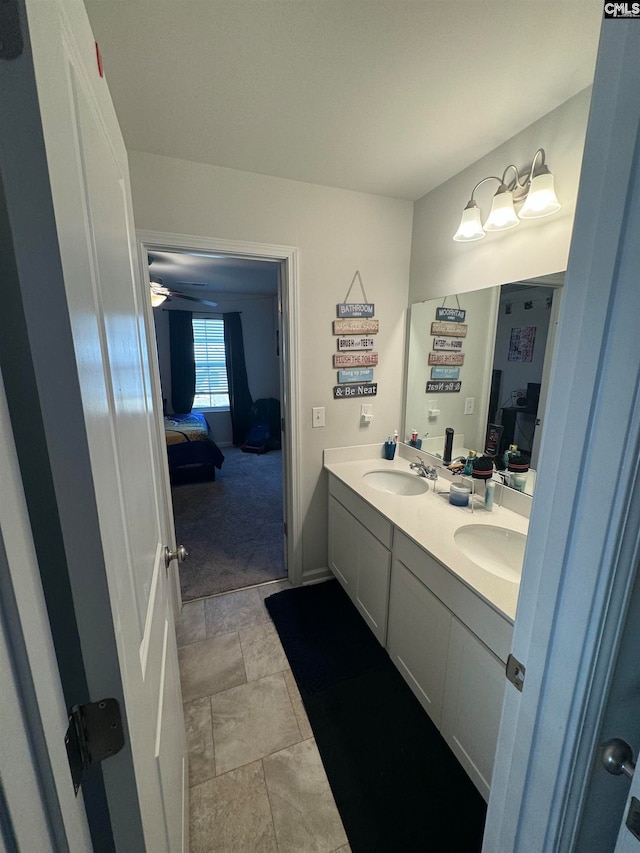 bathroom with vanity and ceiling fan