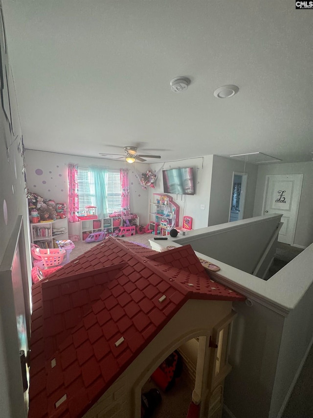 bedroom with lofted ceiling and ceiling fan