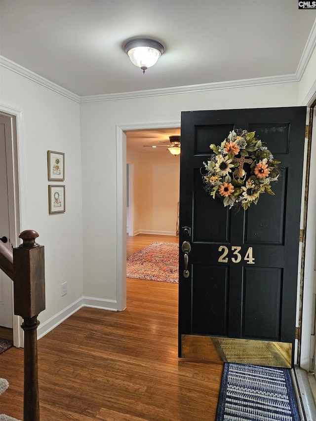 entrance foyer featuring crown molding and hardwood / wood-style floors