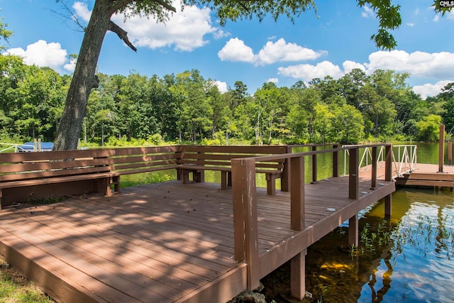 deck featuring a boat dock and a water view